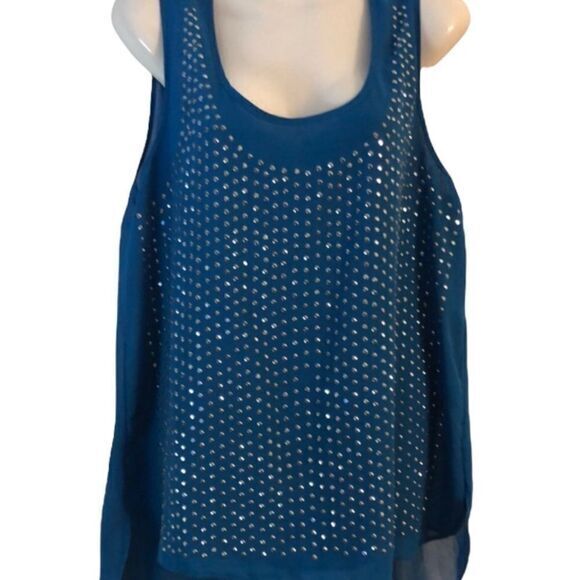 Rebellious One top Size Large deep turquoise studded‎ semi sheer witchy grunge - Picture 1 of 5
